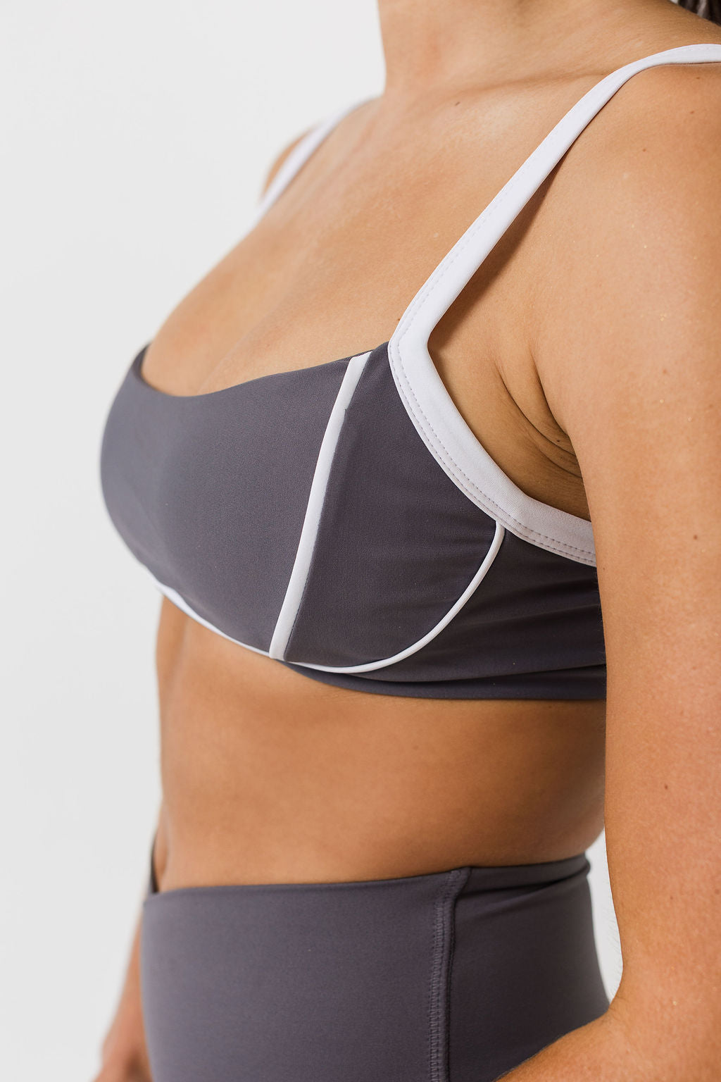 Grey Sport Bra with Piping