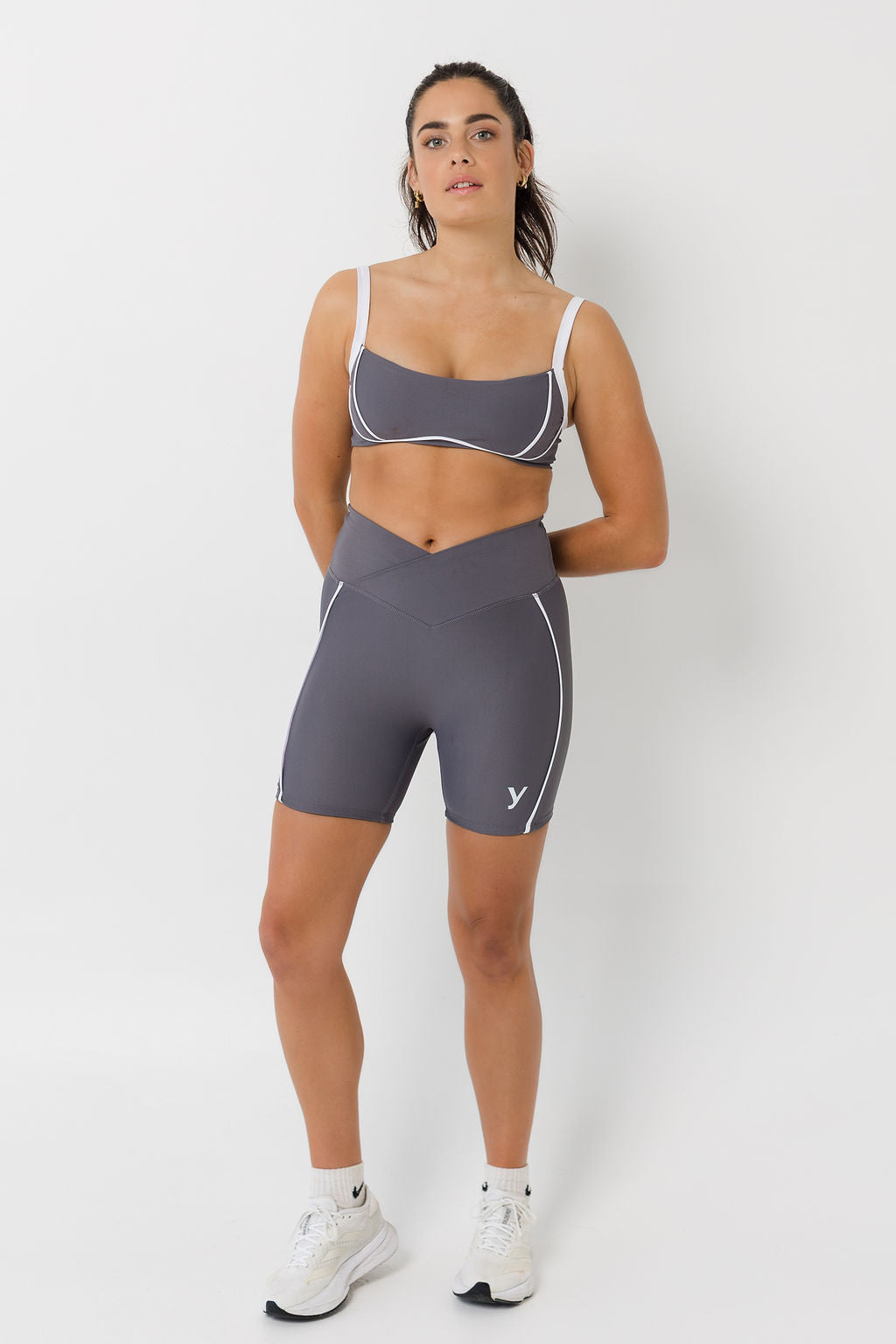 Grey Sport Bra with Piping