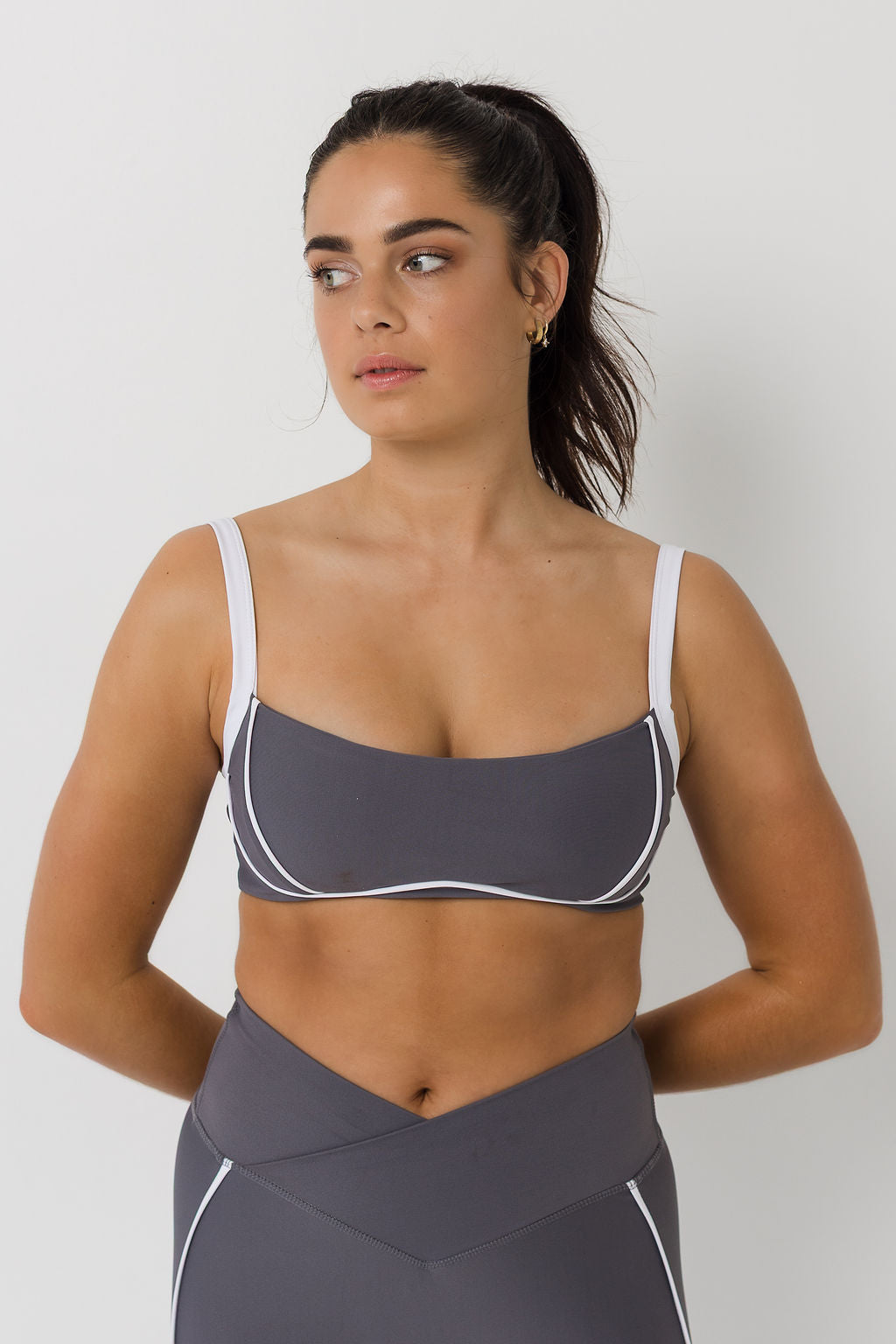 Grey Sport Bra with Piping