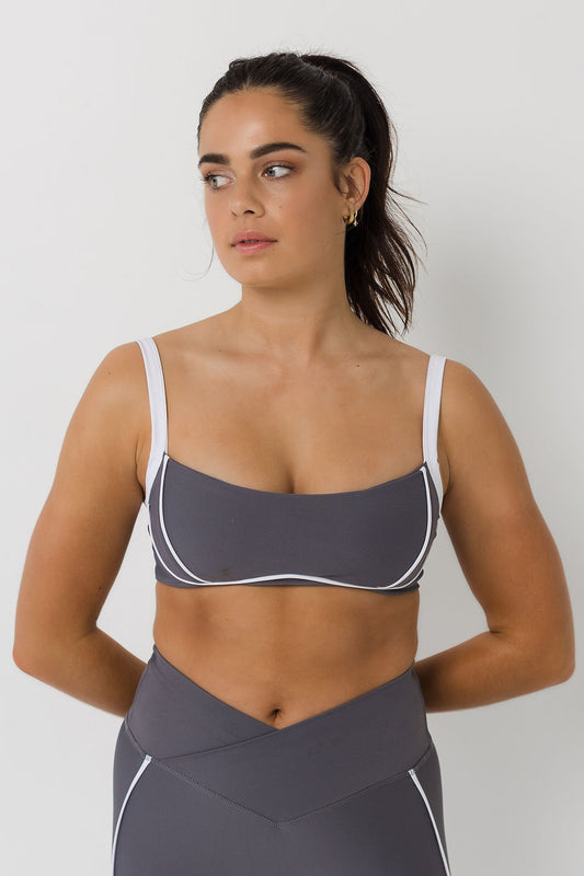 Grey Sport Bra with Piping