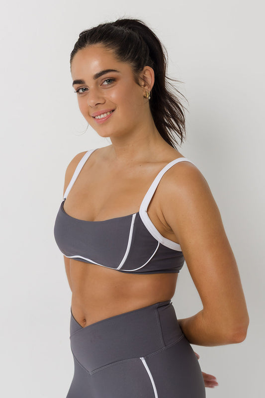 Grey Sport Bra with Piping